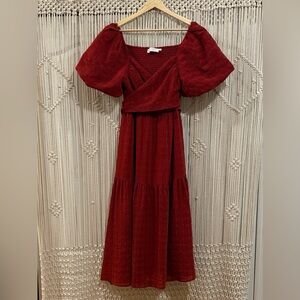 ASTR Sonnet Puff Sleeve Midi Dress in Wine